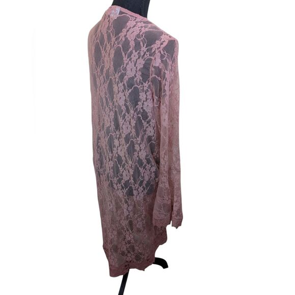 Polly Esther Cardigan Cover Up Pink Long Knit Crochet Bohemian Beach Large - Picture 3 of 10